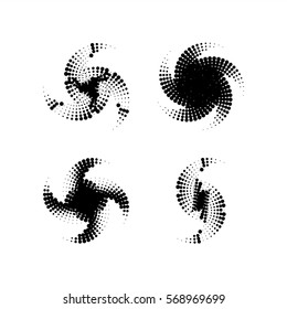 Abstract dotted star. Halftone effect surface. Black dots on white background. Black and white sunburst