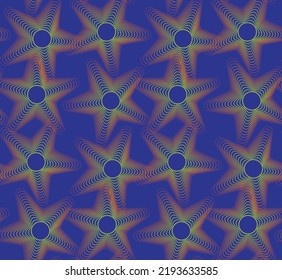 Abstract Dotted Starfish Vector Seamless Pattern Optical Illusion Psychedelic Design Perfect for Allover Fabric Print or Wrapping Paper Sax Blue Background