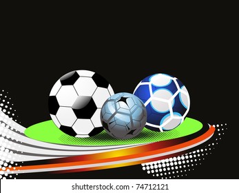 abstract dotted, stripes background with set of three footballs