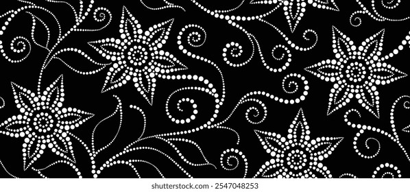 Abstract dotted style flower seamless pattern. Hand drawn floral in dotted flat style.