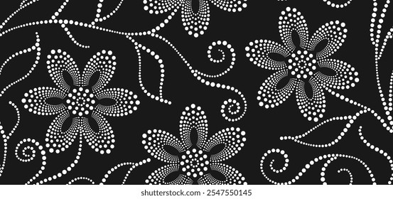 Abstract dotted style flower seamless pattern. Hand drawn floral in dotted flat style.