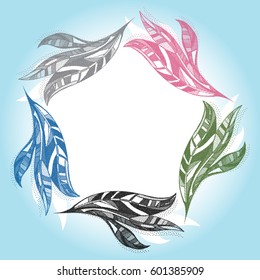Abstract dotted stylized leaves frame border. Floral leaf banner for text vector design. Colorful nature background.