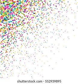 Abstract dotted surface with colorful triangles. Background with colored particles. Halftone effect starburst illustration. Bright colorful confetti background