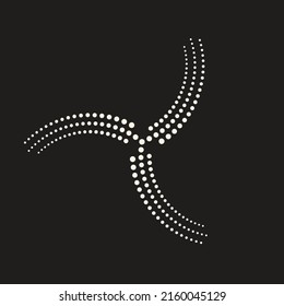 Abstract dotted symbol like 3-axis propeller. Halftone dynamic rotating screw as logo or icon.