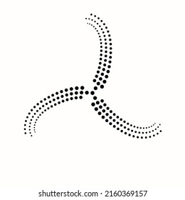 Abstract dotted symbol like 3-axis propeller. Halftone dynamic rotating screw as logo or icon.