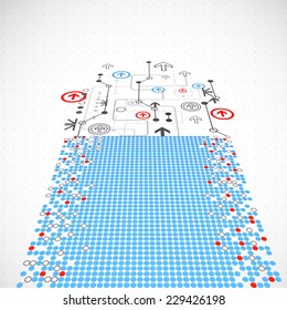 Abstract dotted technological background with various technological elements