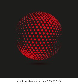 Abstract dotted vector background. 3d sphere. Halftone effect vector backdrop