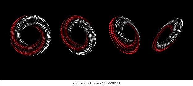 Abstract dotted vector background. Halftone effect. Spiral dotted background or icon. Yin and yang style.  Rounded halftone vector with differents perspective.