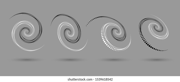 Abstract dotted vector background. Halftone effect. Spiral dotted background or icon. Yin and yang style.  Rounded halftone vector with differents perspective.