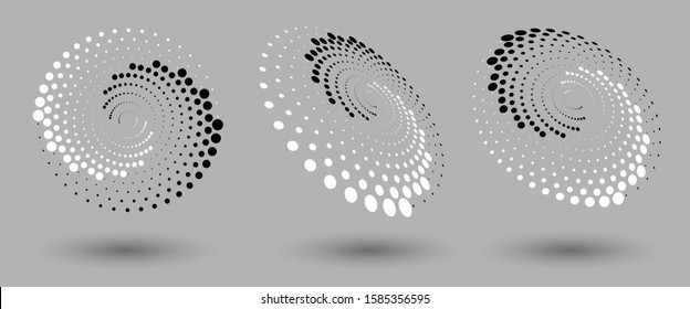 Resumen de fondo vectorial con puntos. Efecto semitónico. Fondo o icono punteado en espiral. Estilo Yin y yang