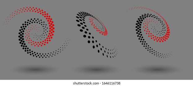 Abstract dotted vector background. Halftone effect. Spiral dotted background or icon. Yin and yang style. Vector EPS10 illustration. Set of vectors with differents perspective.