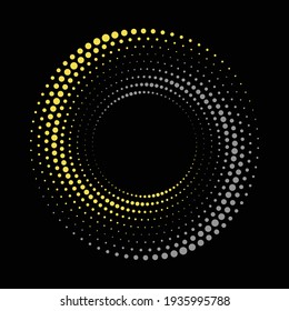 Resumen de fondo vectorial con puntos. Efecto de semitono con colores de tendencia. Spiral salpicado fondo o icono en el estilo yin y yang.