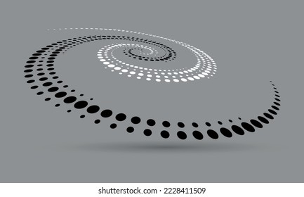 Abstract dotted vector background. Halftone effect with black and white dots. Spiral dotted background or icon. Yin and yang style. Circle with perspective.