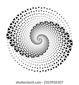 Abstract dotted vector background. Halftone effect with triangles. Spiral dotted background or icon. Yin and yang style.