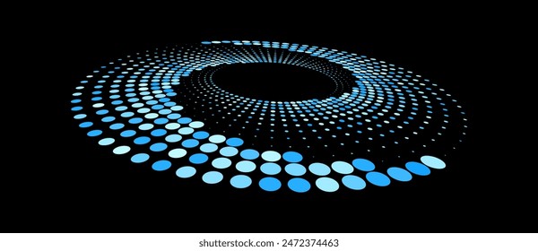 Abstractas fondo de Vector punteado. Efecto Semitono. Icono o fondo punteado en círculo. Espiral azul con perspectiva.