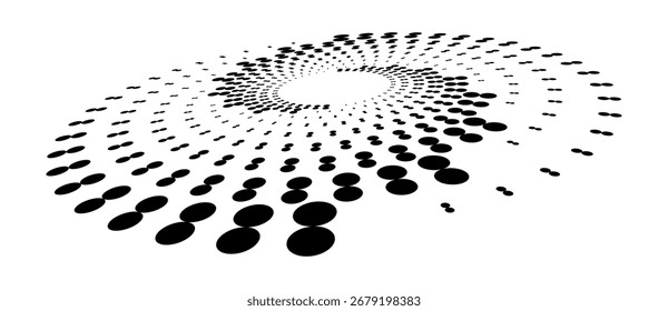 Abstract dotted vector background. Halftone effect. Circle dotted background or icon. Spiral with perspective.