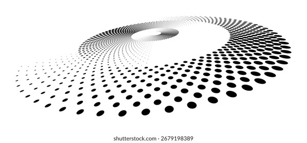 Abstract dotted vector background. Halftone effect. Circle dotted background or icon. Spiral with perspective.