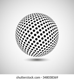 Abstract dotted vector background. Halftone effect. 3d sphere