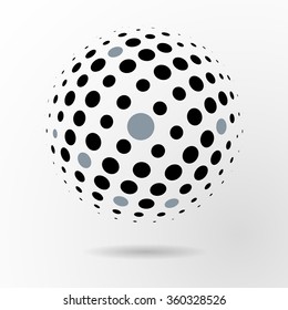 Abstract dotted vector background. Halftone effect. 3d sphere