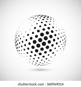 Abstract dotted vector background. Halftone effect. 3d sphere