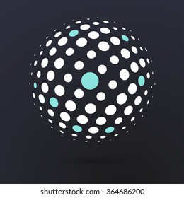 Abstract dotted vector background. Halftone effect. 3d sphere