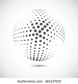 Abstract dotted vector background. Halftone effect. 3d sphere