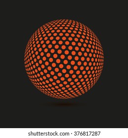 Abstract dotted vector background. Halftone effect. 3d sphere