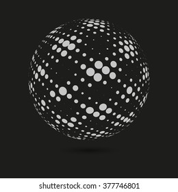 Abstract dotted vector background. Halftone effect. 3d sphere