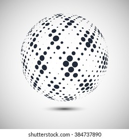 Abstract dotted vector background. Halftone effect. 3d sphere