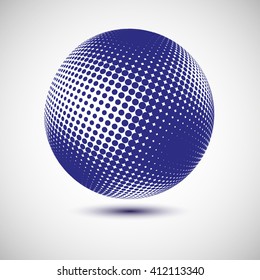 Abstract dotted vector background. Halftone effect. 3d sphere
