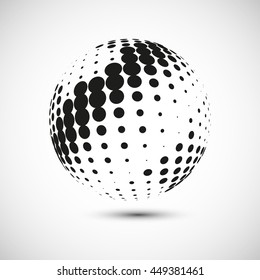 Abstract dotted vector background. Halftone effect. 3d sphere