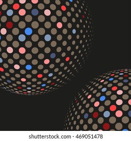 Abstract dotted vector background. Halftone effect. 3d mosaic sphere