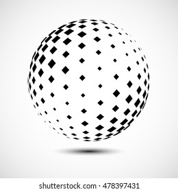 Abstract dotted vector background. Halftone effect. 3d mosaic sphere