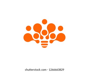 Abstract dotted vector icon. Orange lightbulb, smart technology of eco light. Isolated label of abstract lamp silhouette on white background.