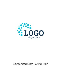 Abstract dotted vector logo template. Miscellaneous universal isolated unusual logotype.