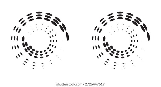 Abstrato logotipo espiral de vórtice pontilhado. Forma de círculo giratório. Ilustração vetorial