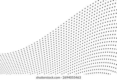 Abstract dotted wave background with flowing halftone motion for modern design projects. Stylish dynamic pattern creates a clean, minimalist visual effect. Perfect for posters, branding, web layouts, 