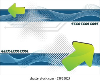 abstract dotted wave background with green arrowhead