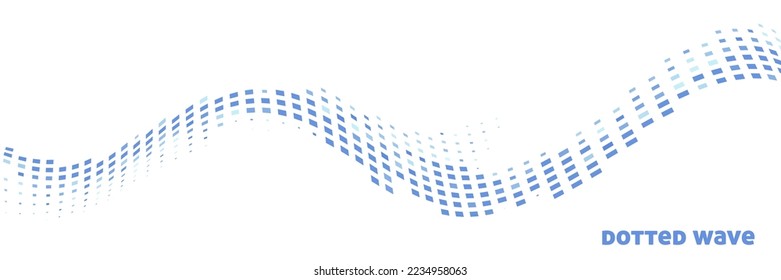 Abstract dotted wave by blue squares. Wide vector graphic pattern