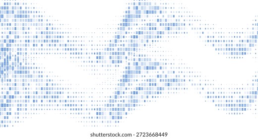 Abstrakte punktierte Welle durch blaue Quadrate. Breite Vektorgrafik