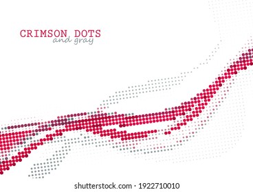 Abstract dotted wave by red and gray dots. Vector graphics with halftone effect