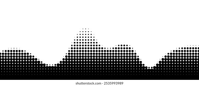 Abstract dotted wave. Flowing dots particle wave fade on transparent background. Textured fluid Halftone gradient effect. Dynamic vector design with points.