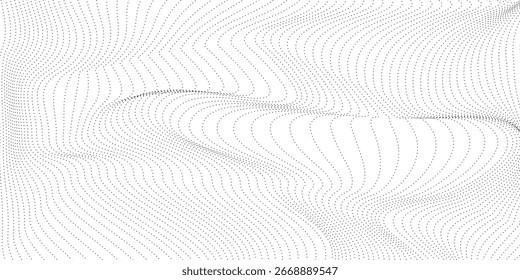 Fundo de meio-tom de onda pontilhada abstrato com linhas curvas dinâmicas em estilo de vetor.