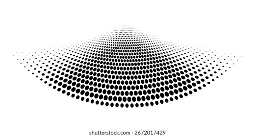 Abstract dotted wave. Halftone curved shape in black color isolated on white background. Curved and twisted gradients form. Trendy graphic vector illustration.
