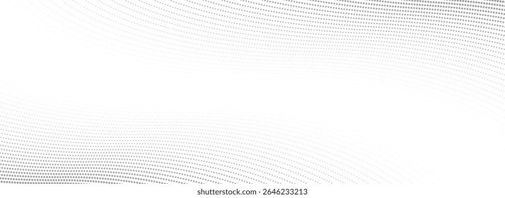 Abstract dotted wave line background. Light grey dynamic dash stripe texture. Warped and curved lines wallpaper for tech design template, presentation, brochure, leaflet, booklet. Vector backdrop