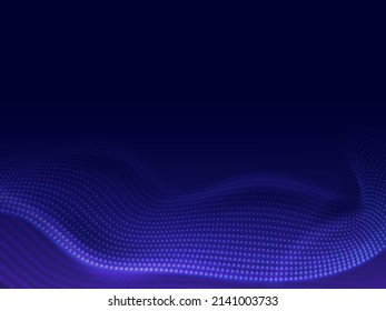 Abstract Dotted Wave Motion Background In Blue Color.