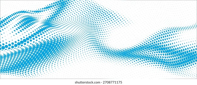 Abstract dotted wave pattern .  Blue dotted wave abstract design on white background, symbolizing digital flow, technology, connection, and modern graphic style for creative projects.
