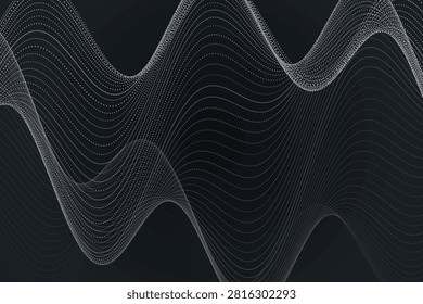 Abstract dotted wave patterns on dark background, monochrome texture