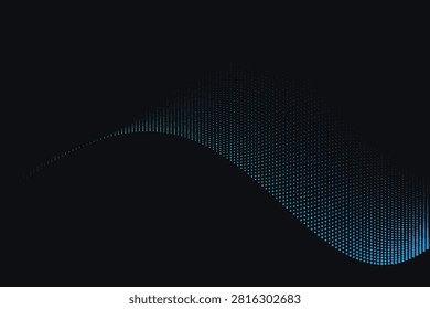 Abstract dotted waveform gradient in deep blue and dark background, cyan