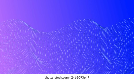 Abstract dotted waving particles in neon colors, technology background design. Futuristic halftone faded texture, grunge pattern made of dots, circles. Abstract wave moving dots flow particles.